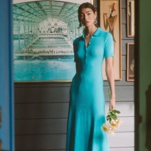 CURRENT AIR Turquoise Sky Ribbed A-Line Polo Dress